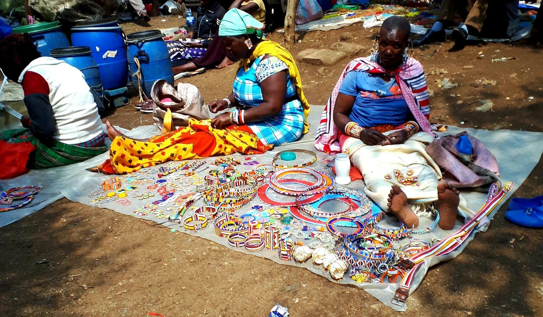 Beaded crafts displayed by makers at a Nairobi market