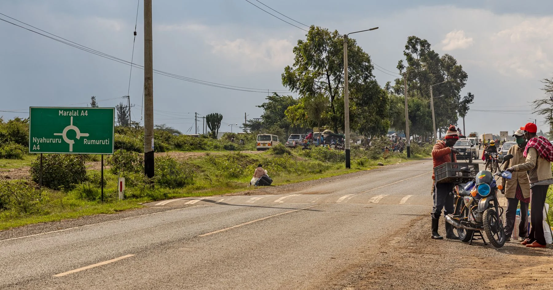Road junction sign pointing to Nyahururu, Rumuruti and Maralal in Laikipia County