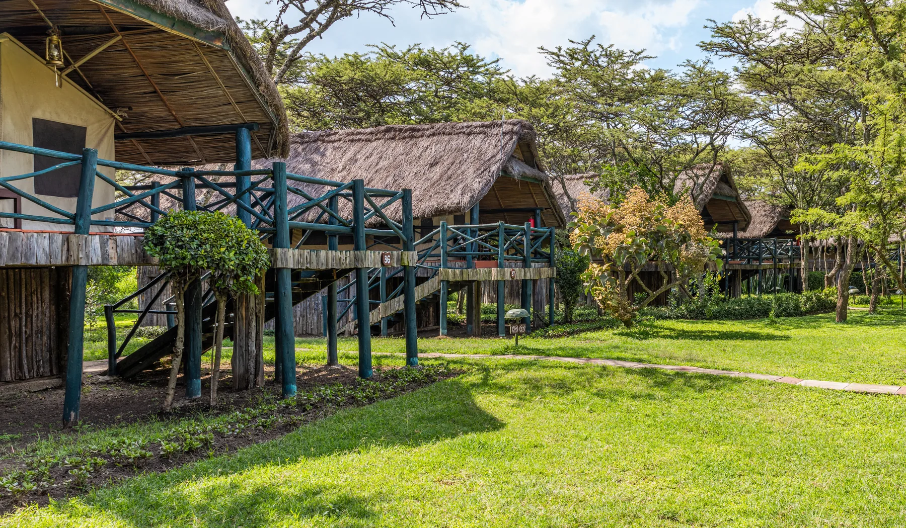 Raised thatched tented rooms at Sweetwaters Serena Camp in Ol Pejeta Conservancy