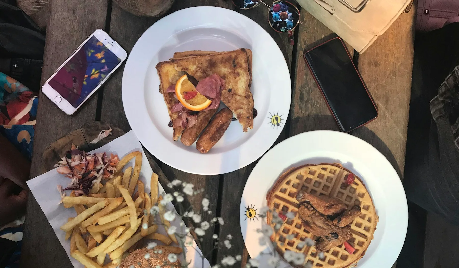 Outdoor breakfast table with plates of food in Nairobi