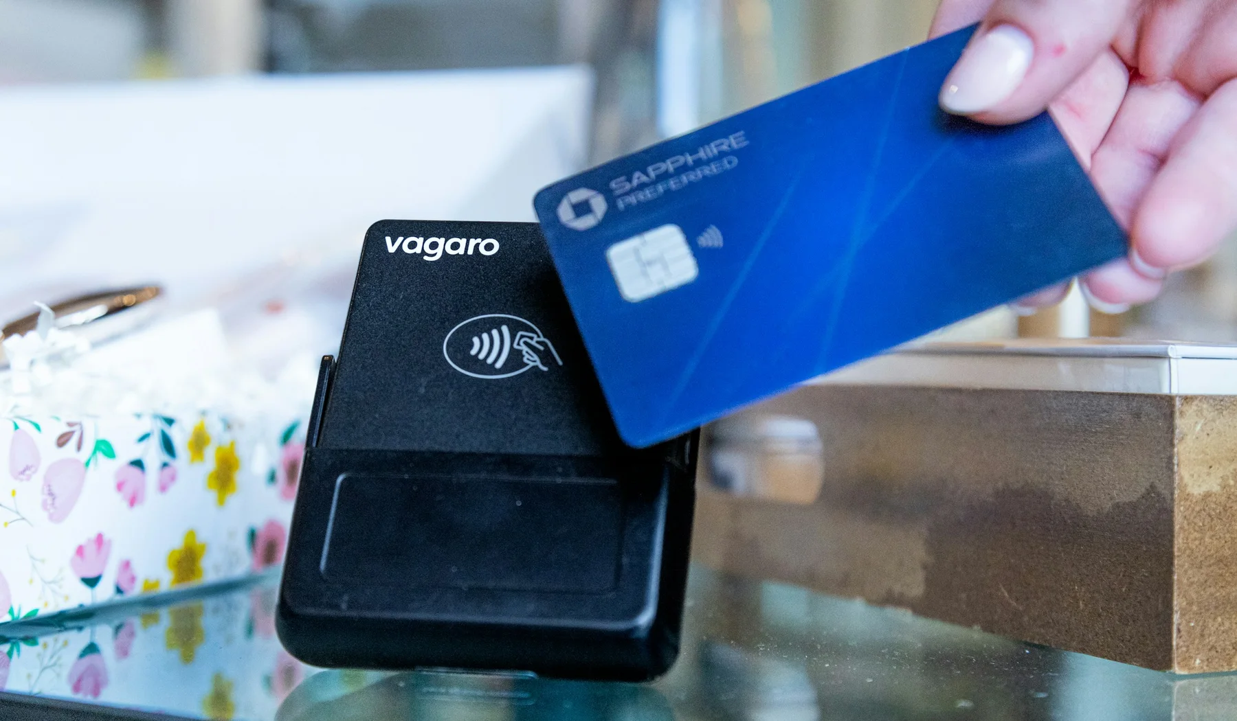 A contactless card payment being made at a payment terminal